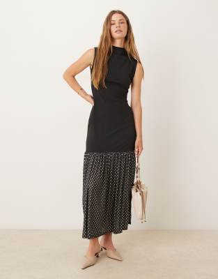 ASOS DESIGN - Robe longue bimatière à col montant et jupe imprimée-Pas de couleur