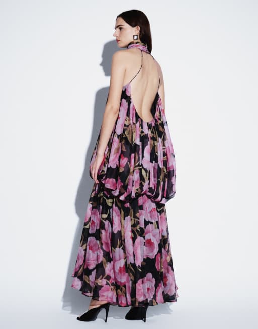 ASOS DESIGN robe longue blousante à col licou, dos ouvert, imprimé fleuri, 3 de 8