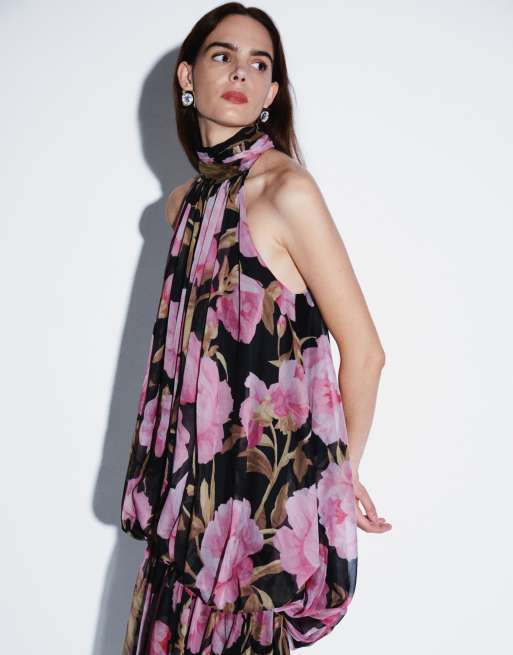 ASOS DESIGN robe longue blousante à col licou, dos ouvert, imprimé fleuri, 4 de 8