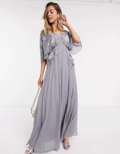 ASOS DESIGN Robe longue blousante brodée avec cape au dos ASOS