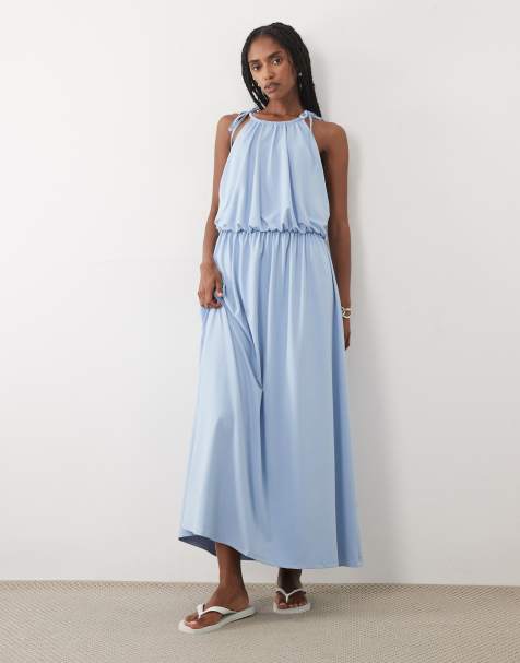 ASOS DESIGN - Robe longue bouffante à dos nu - Bleu clair - view 1