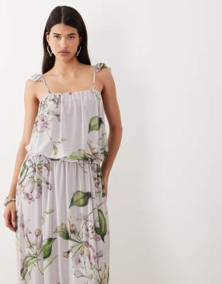 Robe longue boule en tulle à imprimé floral-Violet 36