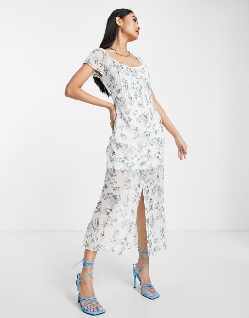 ASOS DESIGN Robe longue boutonnee a petites fleurs style annees 90 Base blanche