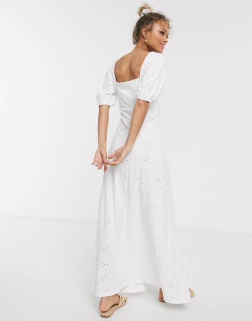 ASOS DESIGN - Robe longue brodée à encolure carrée - Blanc, 2 de 4