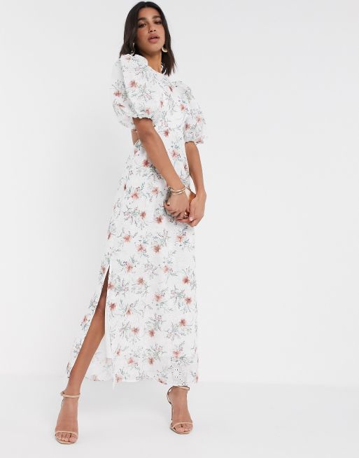ASOS DESIGN - Robe longue brodée avec découpes au dos et imprimé à fleurs