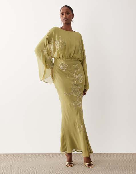 ASOS DESIGN - Robe longue brodée - Vert olive - view 1