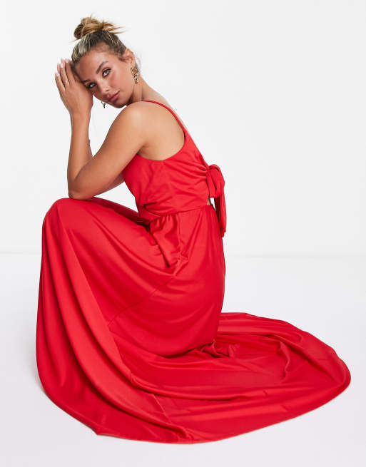 ASOS DESIGN Robe longue cache c ur nouer dans le dos Rouge vif