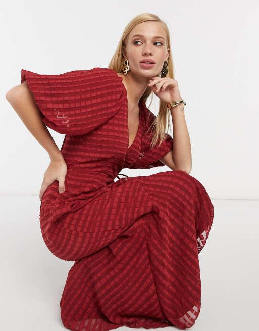 ASOS DESIGN - Robe longue cache-cœur à rayures - Bordeaux