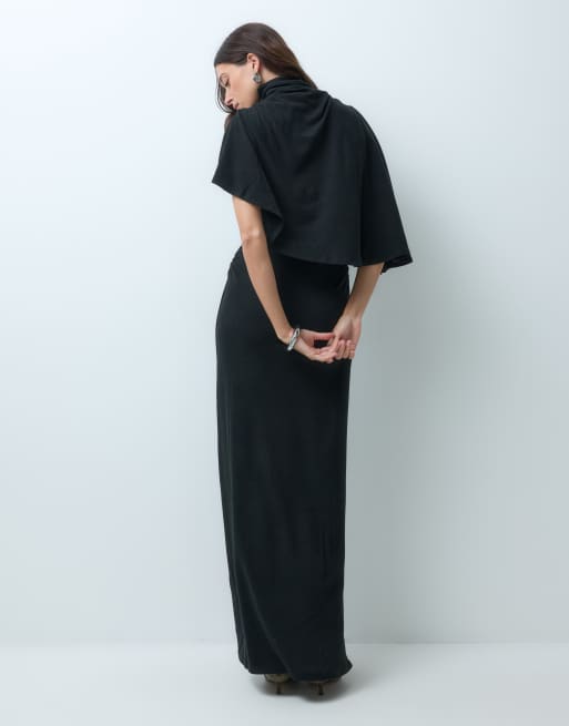 ASOS DESIGN robe longue cape drapée ultra douce noire, 4 de 5