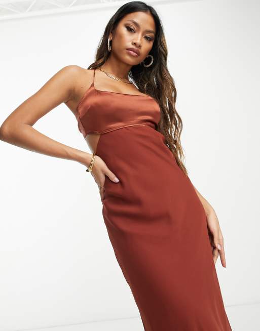 ASOS DESIGN Robe longue caraco en satin m lang avec d coupes