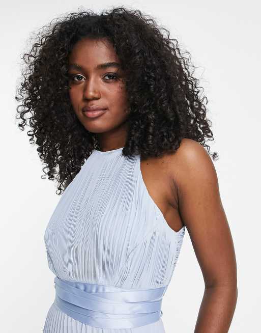 ASOS DESIGN - Robe longue chasuble de demoiselle d'honneur plissée avec bande de satin sur la taille - Bleu, 4 de 4