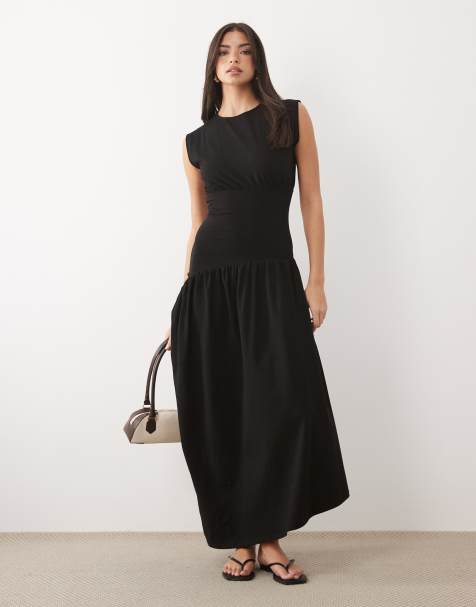 ASOS DESIGN - Robe longue cintrée à mancherons et taille basse - Noir - view 1