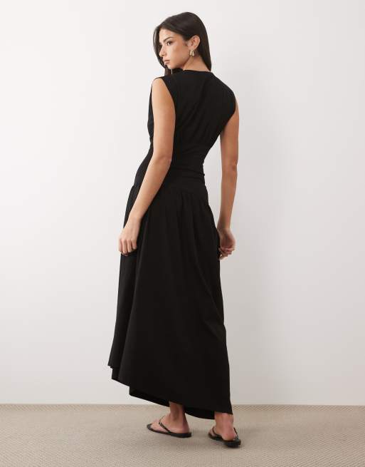 ASOS DESIGN - Robe longue cintrée à mancherons et taille basse - Noir, 3 de 4
