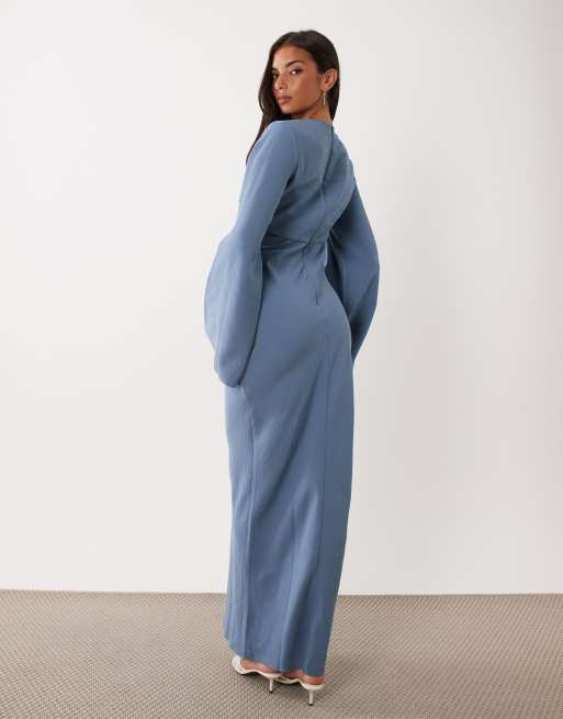 ASOS DESIGN robe longue cintrée à manches longues bleu gris, 4 de 4