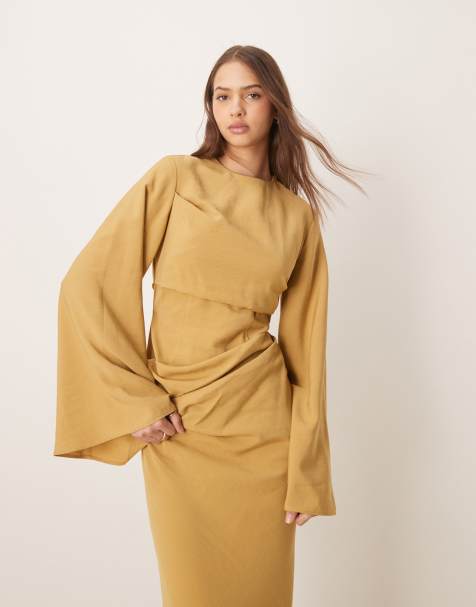 ASOS DESIGN - Robe longue cintrée à manches longues - Or pâle - view 1
