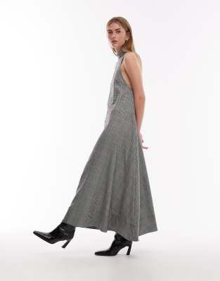 ASOS DESIGN - Robe longue col montant sans manches jupe évasée avec carreaux-Multicolore