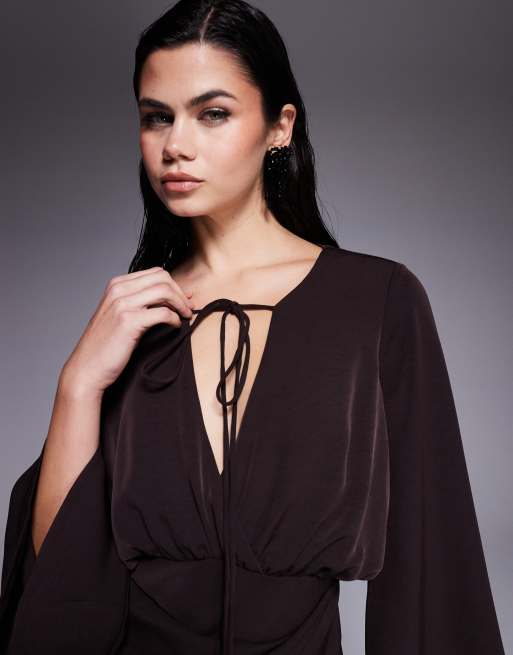 ASOS DESIGN - Robe longue corsetée à manches blouson et encolure croisée - Prune, 2 de 4