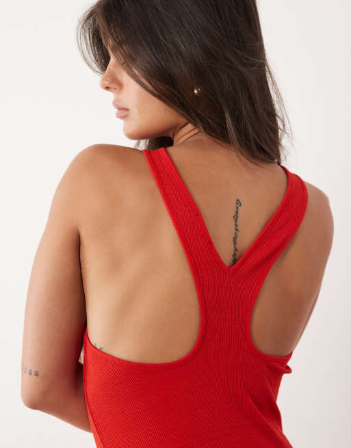 ASOS DESIGN - Robe longue côtelée à dos nageur - Rouge, 4 de 4