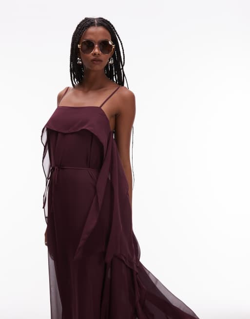 ASOS DESIGN - Robe longue coupe trapèze en mousseline - Prune, 2 de 4