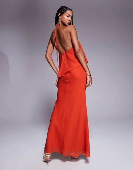 ASOS DESIGN - Robe longue coupée en biais à dos nu en tissu double épaisseur - Rouille, 3 de 4