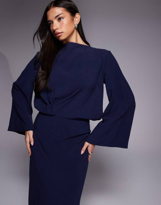 ASOS DESIGN - Robe longue coupée en biais avec manches longues et taille pincée - Chocolat, 2 de 4