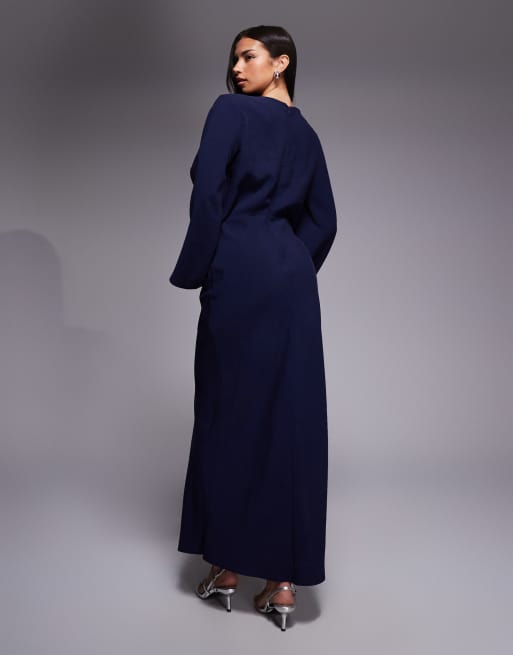 ASOS DESIGN - Robe longue coupée en biais avec manches longues et taille pincée - Chocolat, 3 de 4