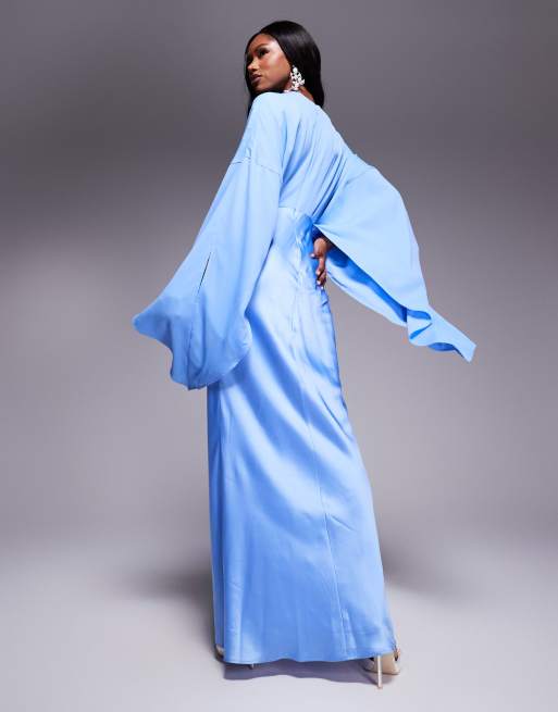 ASOS DESIGN - Robe longue coupée en biais effet superposé en satin et mousseline - Bleuet, 4 de 4
