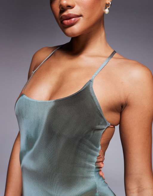 ASOS DESIGN - Robe longue croisée dans le dos en tulle avec encolure dégagée - Imprimé abstrait, 3 de 4