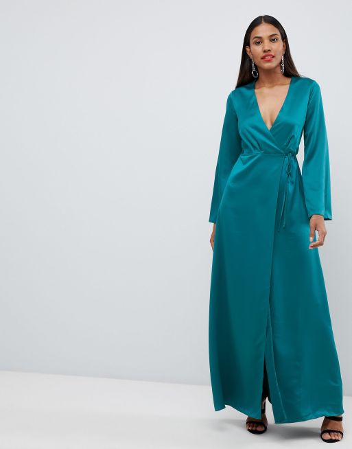 ASOS DESIGN Robe longue crois e en satin manches longues