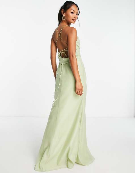 ASOS DESIGN - Robe longue de demoiselle d'honneur avec corsage bénitier et jupe portefeuille - Sauge - view 1