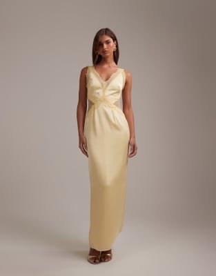 ASOS DESIGN - Robe longue de demoiselle d'honneur avec dentelle appliquée - Jaune pâle