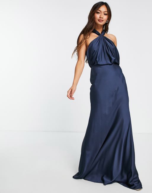 Robe de Soirée Élégante en Satin Bleu • La Robelière