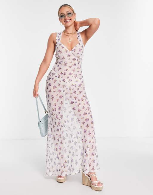 ASOS DESIGN Robe longue de plage transparente fleurs avec bretelles