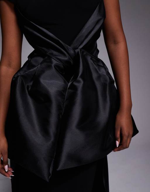 ASOS DESIGN - Robe longue de qualité supérieure avec nœud contrastant en satin sur le devant et traîne - Noir, 3 de 4