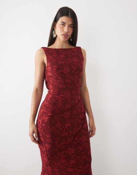 ASOS DESIGN robe longue dévorée à dos bénitier couleur bordeaux - view 1