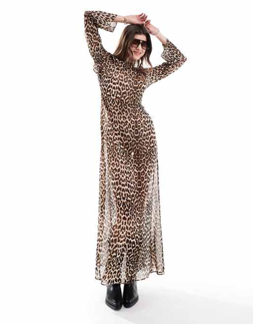 ASOS DESIGN - Robe longue dos échancré en mousseline transparente - Imprimé léopard