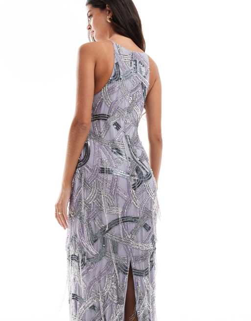 ASOS DESIGN - Robe longue dos nageur ornementée - Lilas doux, 4 de 4