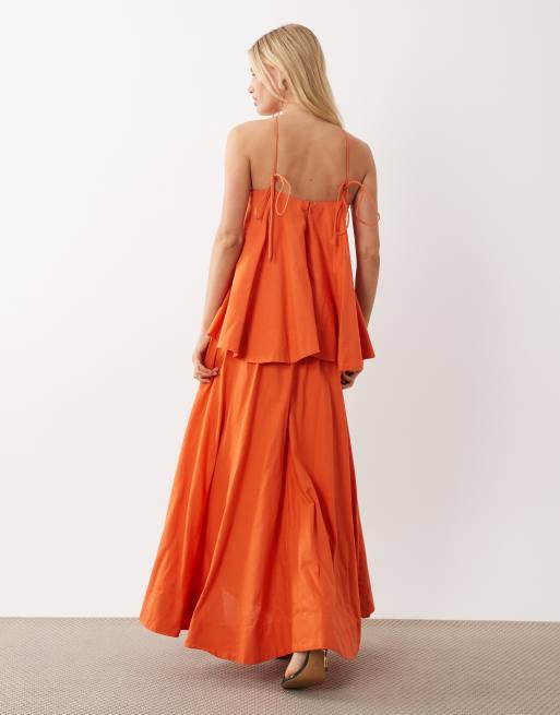 ASOS DESIGN robe longue dos nu à col halter à double épaisseur orange, 2 de 4