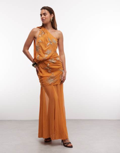 ASOS DESIGN - Robe longue dos nu à ornements fleuris - Orange - view 1