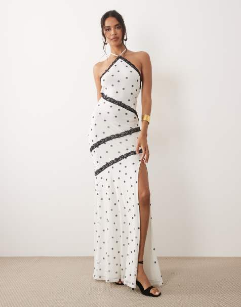 ASOS DESIGN - Robe longue dos nu à pois variés - Blanc - view 1