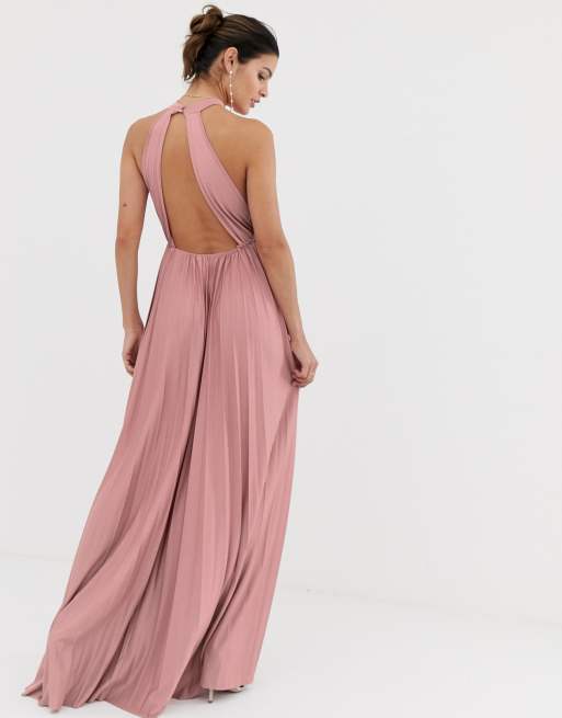 ASOS DESIGN Robe longue dos nu taille pliss e Rose