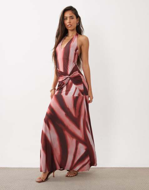 ASOS DESIGN robe longue dos nu avec détail taille torsadée à imprimé abstrait - view 1