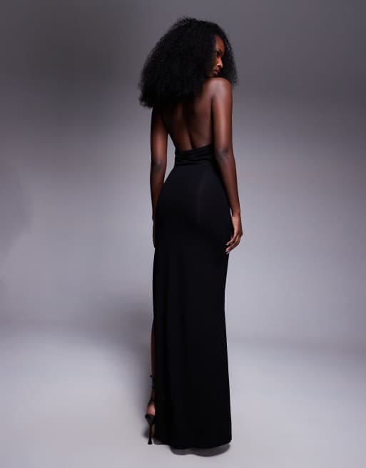 ASOS DESIGN - Robe longue dos nu avec fente haute sur la cuisse - Noir, 4 de 4