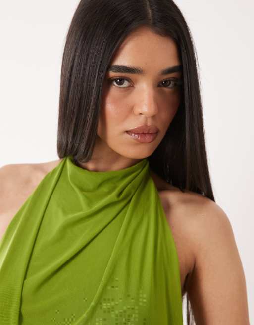 ASOS DESIGN - Robe longue dos nu drapée en tulle - Citron vert, 2 de 4
