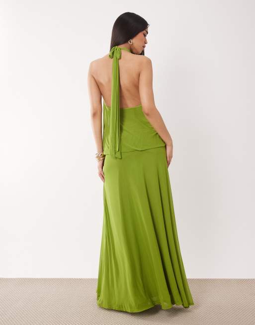 ASOS DESIGN - Robe longue dos nu drapée en tulle - Citron vert, 3 de 4