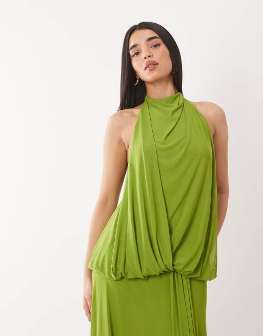 ASOS DESIGN - Robe longue dos nu drapée en tulle - Citron vert, 4 de 4