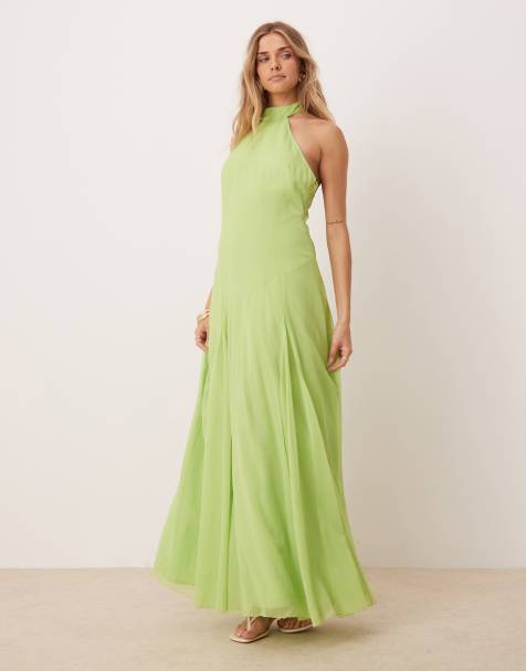 ASOS DESIGN - Robe longue dos nu en mousseline à taille basse - Vert vif - view 1