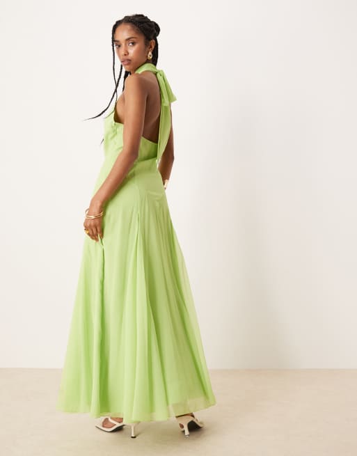 ASOS DESIGN - Robe longue dos nu en mousseline à taille basse - Vert vif, 4 de 4