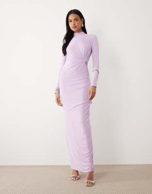 Robe longue dos nu en tulle à manches longues et corsage torsadé - Lilas-Violet M