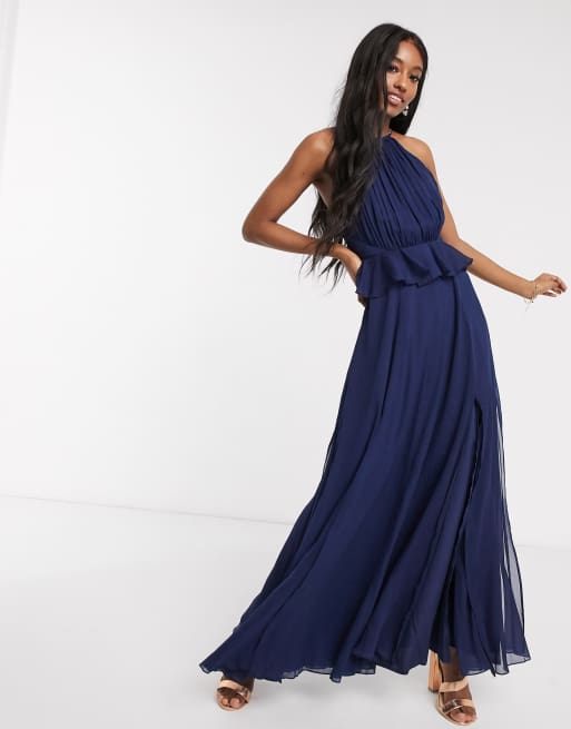 ASOS DESIGN Robe longue dos nu pliss e avec volants la taille Bleu marine